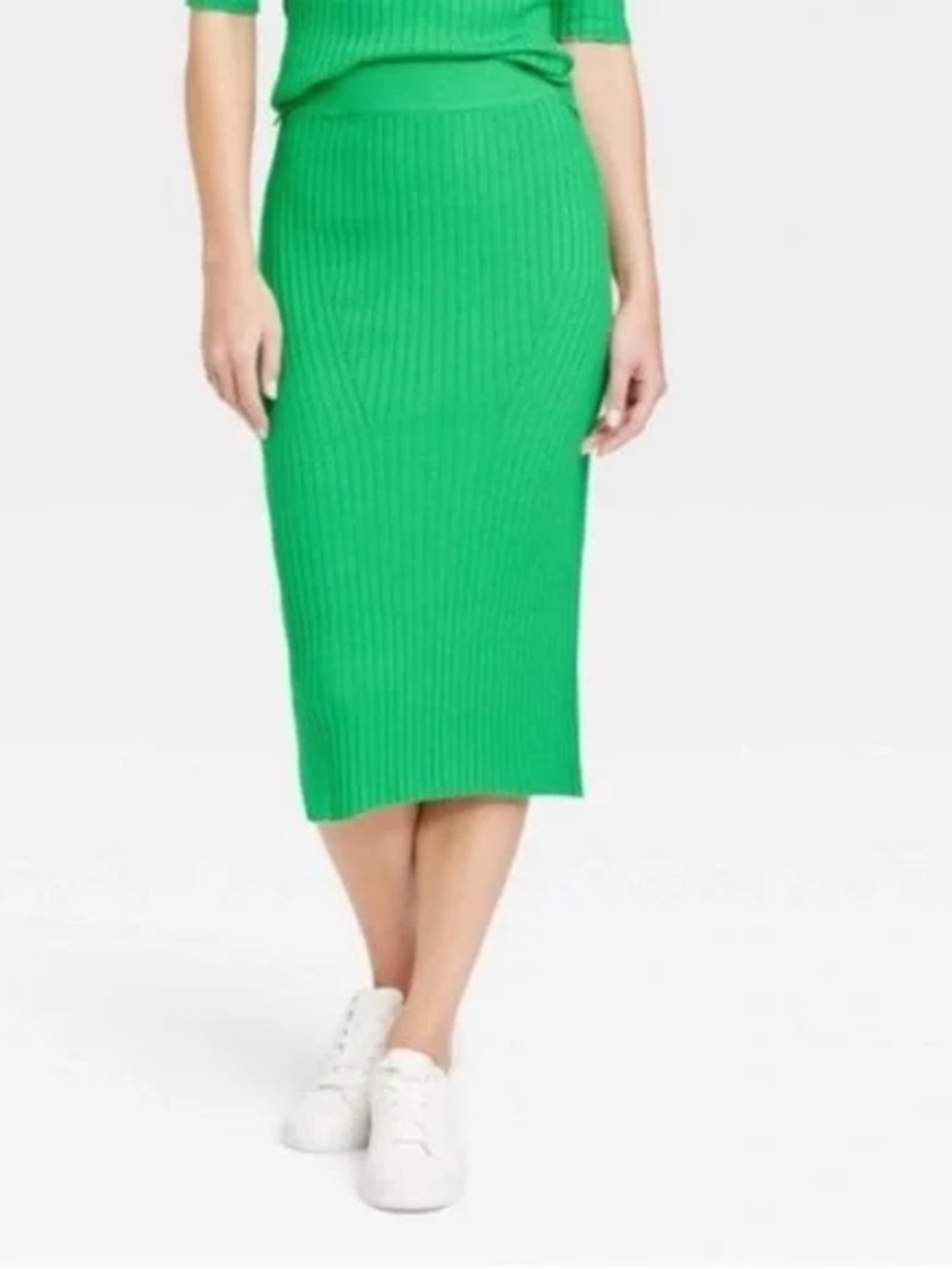 a new day Green Ribbed Knit Midi Skirt